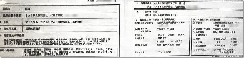 別府、桜湯の泉質・温泉分析表。H25