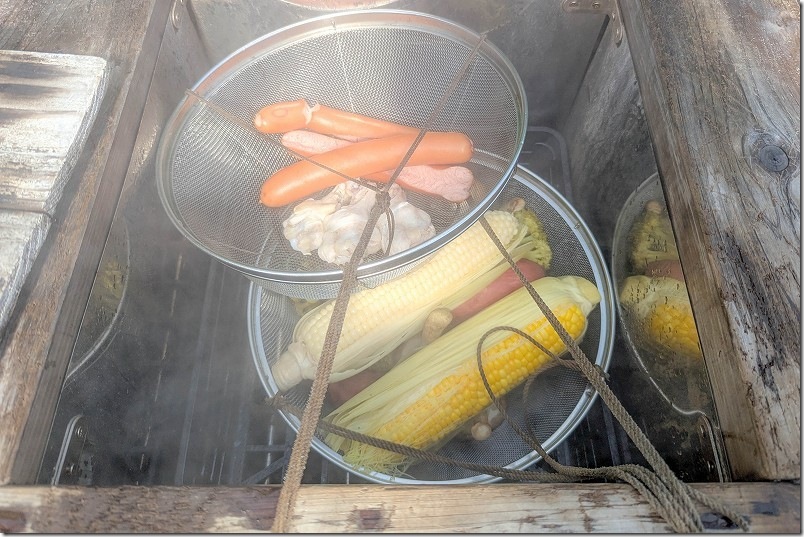 わいた温泉 豊礼の湯 地獄蒸しの釜 食材